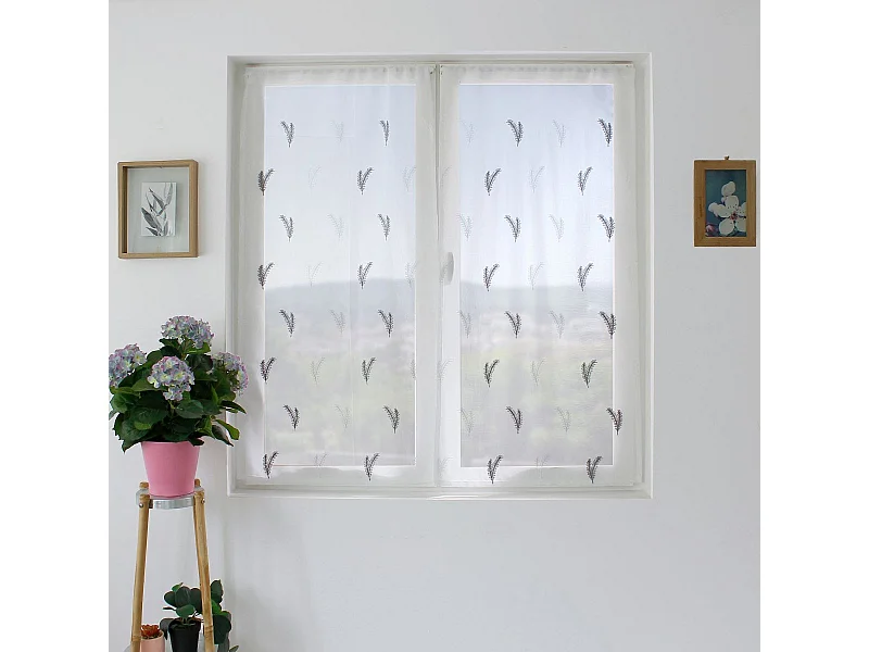 Paire de Voilages Brodés "Calisson" 60x160cm Blanc & Gris