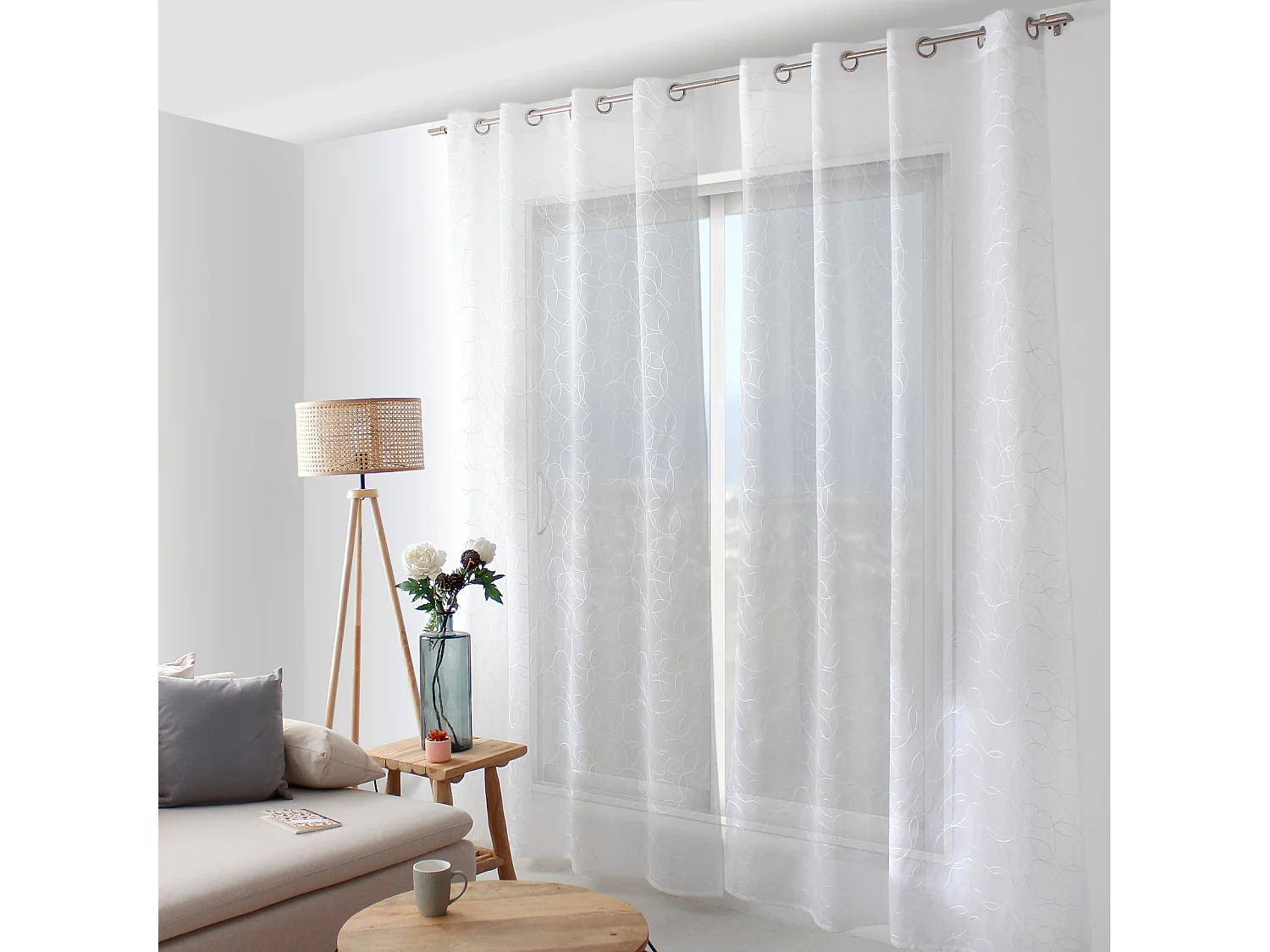 Rideau Voilage Brodé "Galet" 140x240cm Blanc