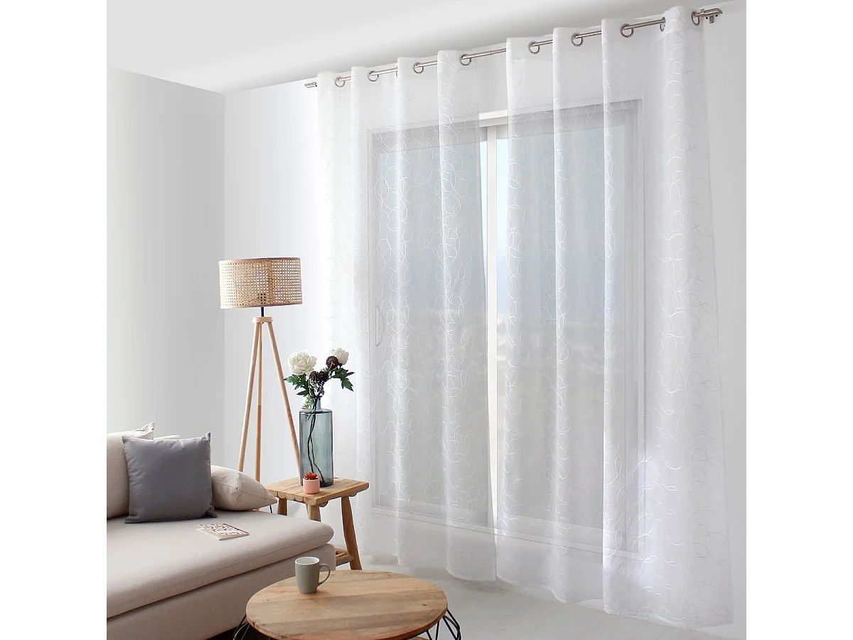 Rideau Voilage Brodé "Galet" 140x240cm Blanc
