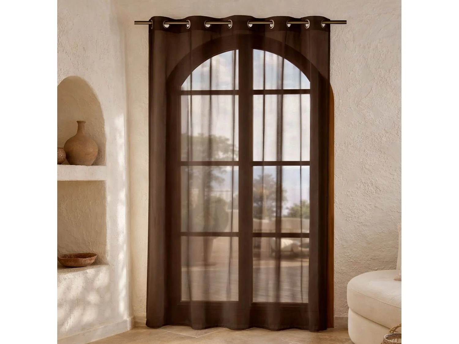 Gardine aus Etamine einfarbig mit Ösen