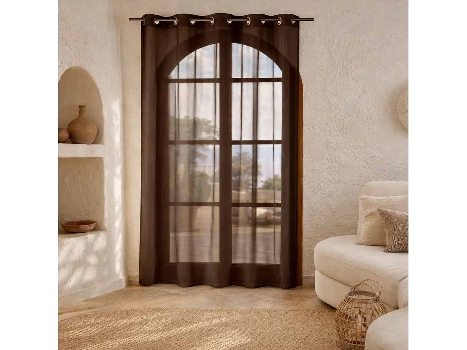 Gardine aus Etamine einfarbig mit Ösen