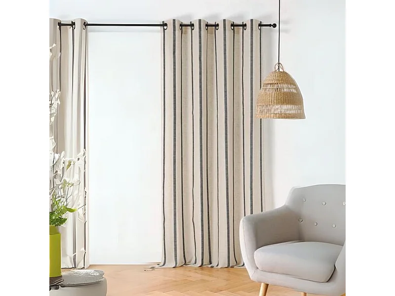 Gestreifte Vorhänge aus Poly/Leinen