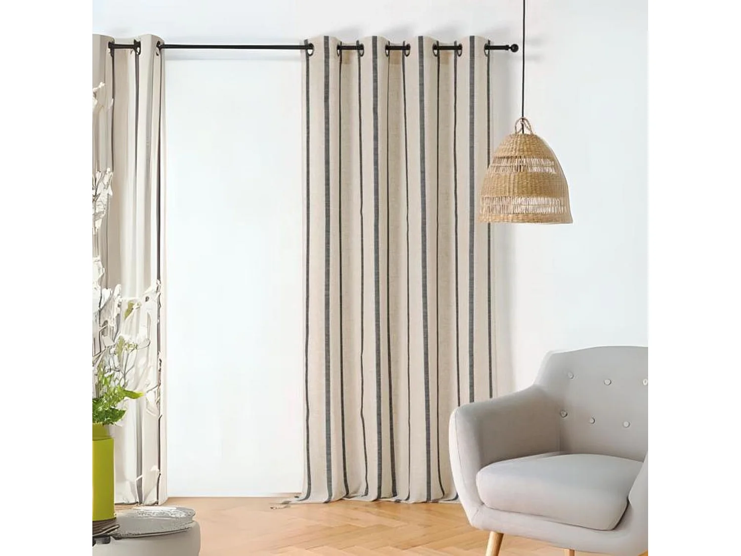 Gestreifte Vorhänge aus Poly/Leinen
