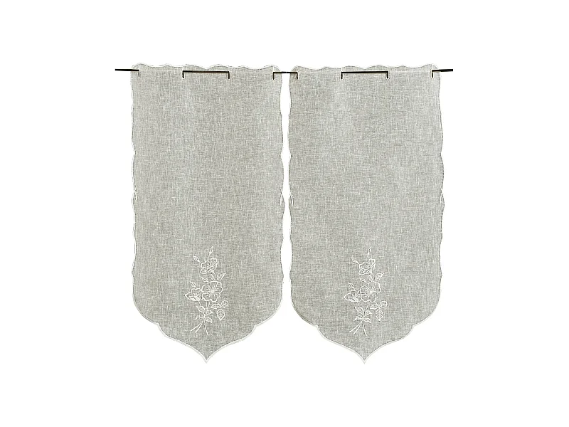 Paire de petits rideaux  brodés "Fleurs"