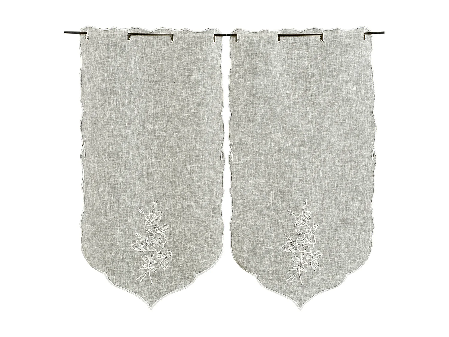 Paire de petits rideaux  brodés "Fleurs"
