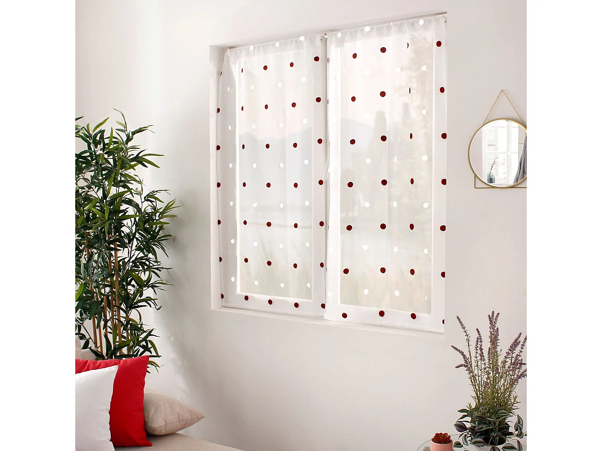 Paire de Voilages "Smarties" 60x90cm Blanc & Bordeaux