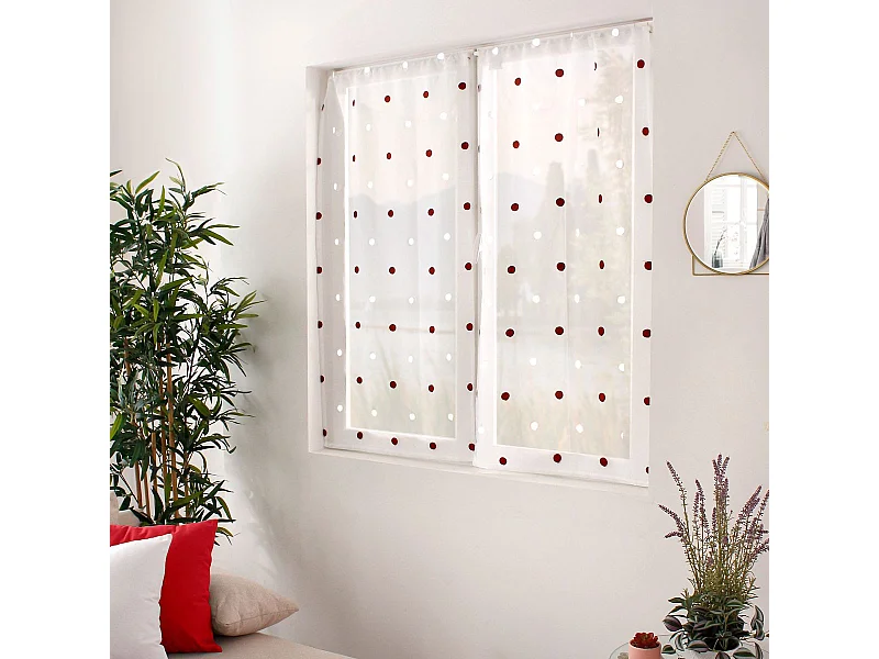 Paire de Voilages "Smarties" 60x90cm Blanc & Bordeaux