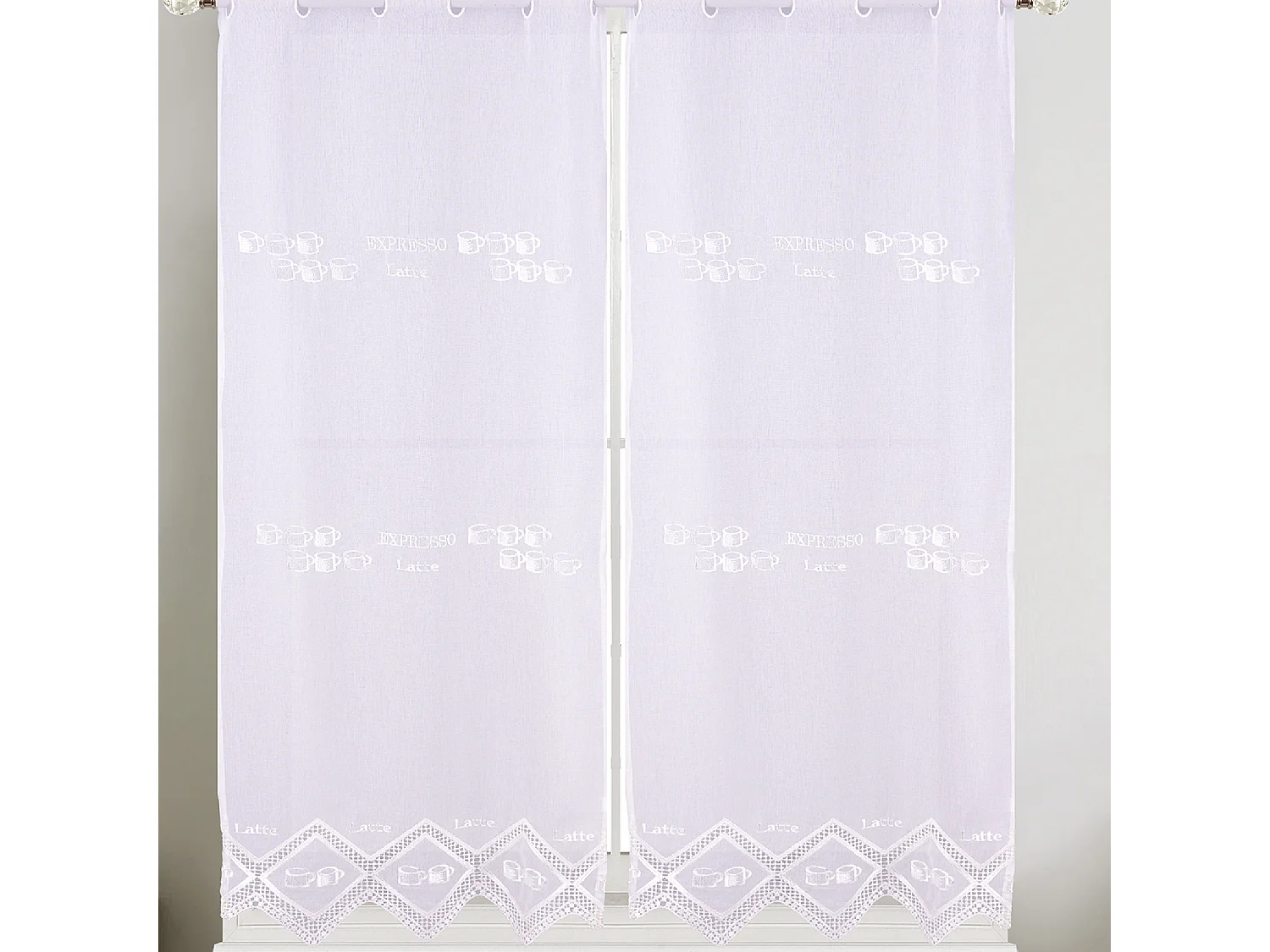 Par de Cortinas de Encaje con Motivo Café Latte para Cocina