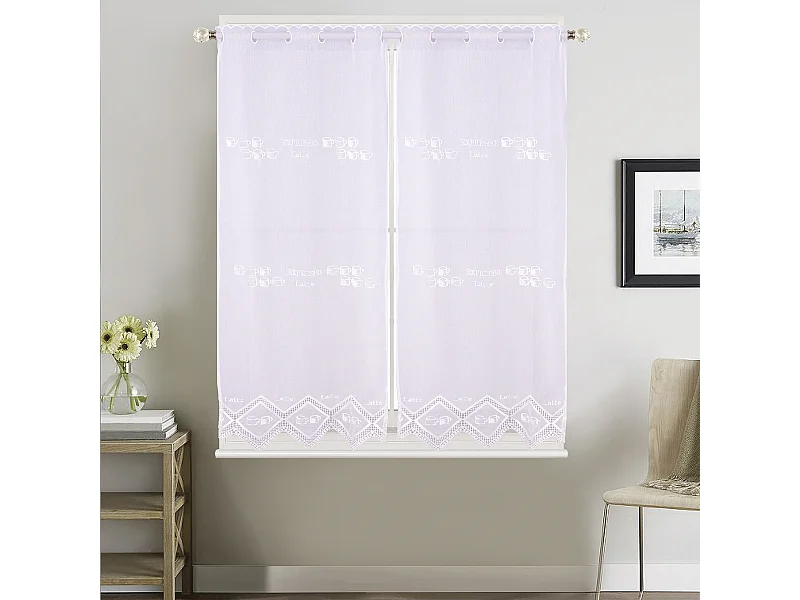 Par de Cortinas de Encaje con Motivo Café Latte para Cocina