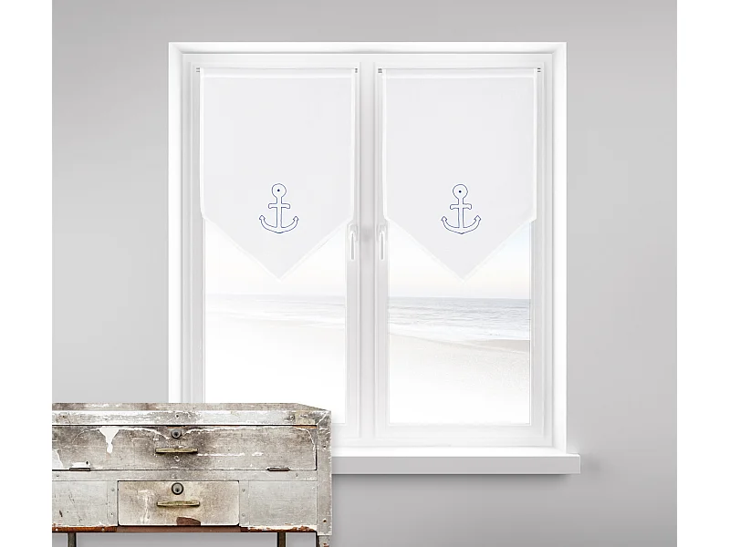 Paire de petits voilages brodés "Ancre Marine"