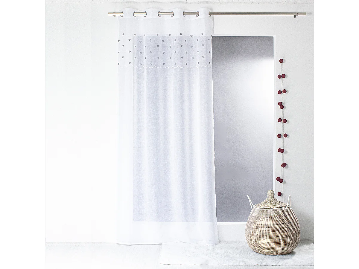 Rideau Voilage à Motif "Cœur" 140x240cm Gris