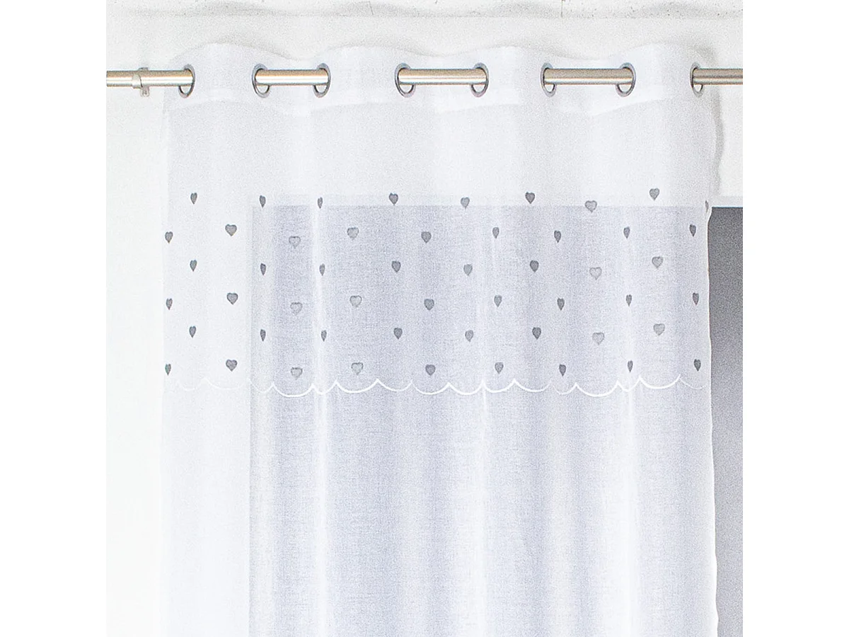Rideau Voilage à Motif "Cœur" 140x240cm Gris