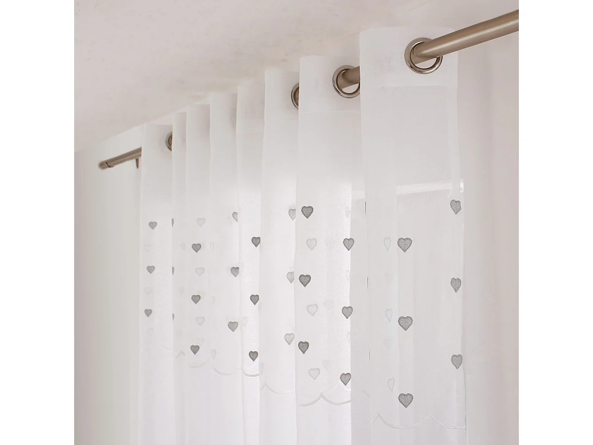 Rideau Voilage à Motif "Cœur" 140x240cm Gris
