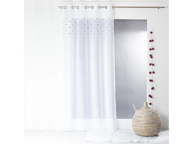 Rideau Voilage à Motif "Cœur" 140x240cm Gris