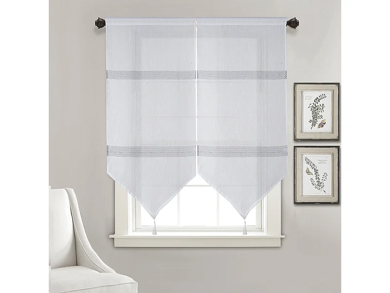 Paire de petits voilages en pointe à rayures ajourées