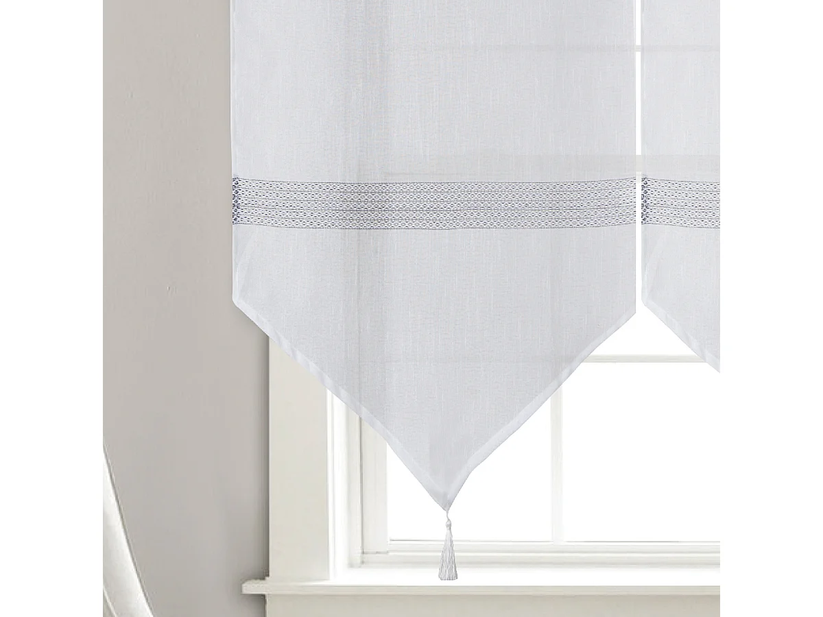 Paire de petits voilages en pointe à rayures ajourées