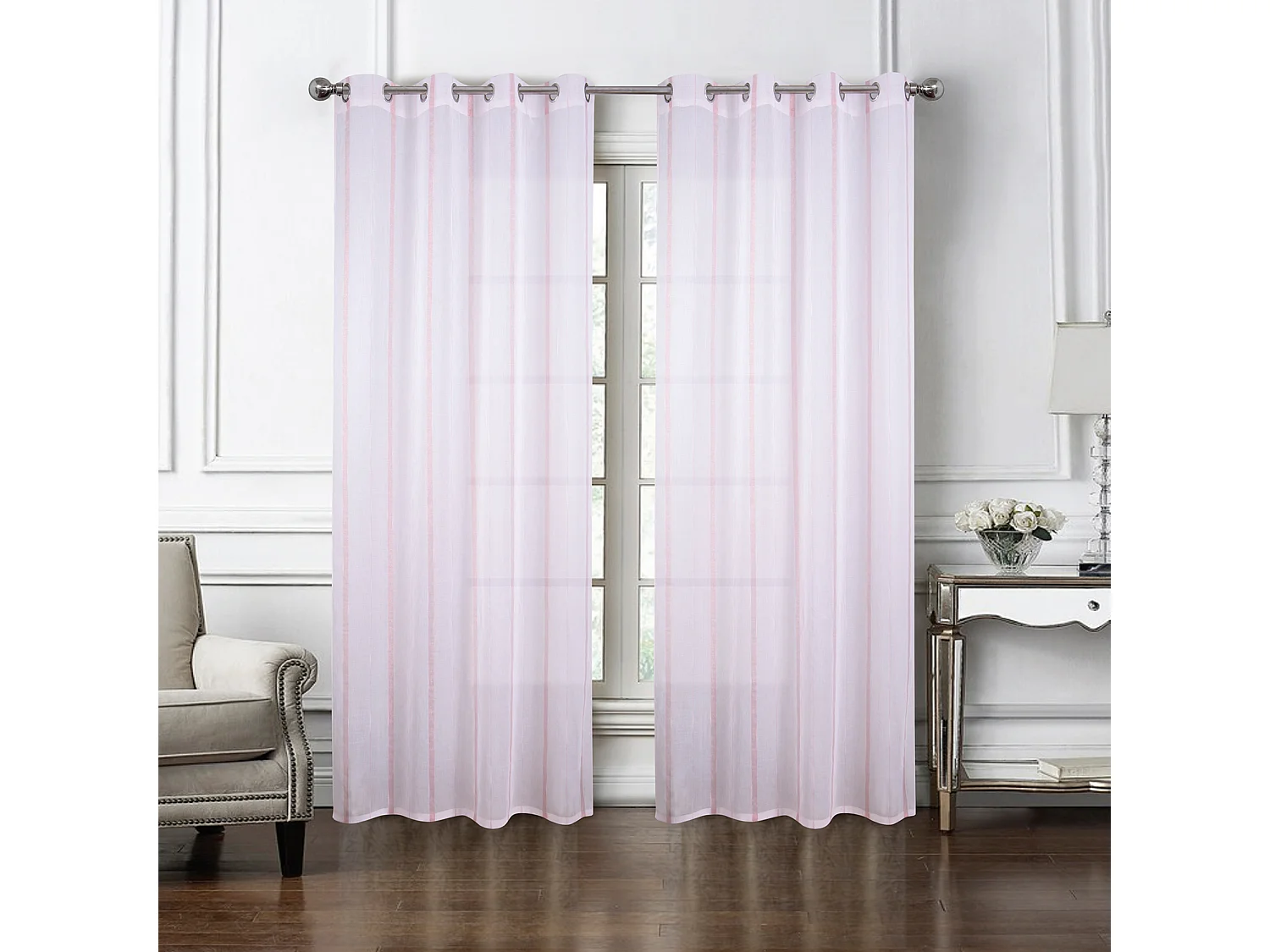 Paire de voilages à bandes verticales brillantes