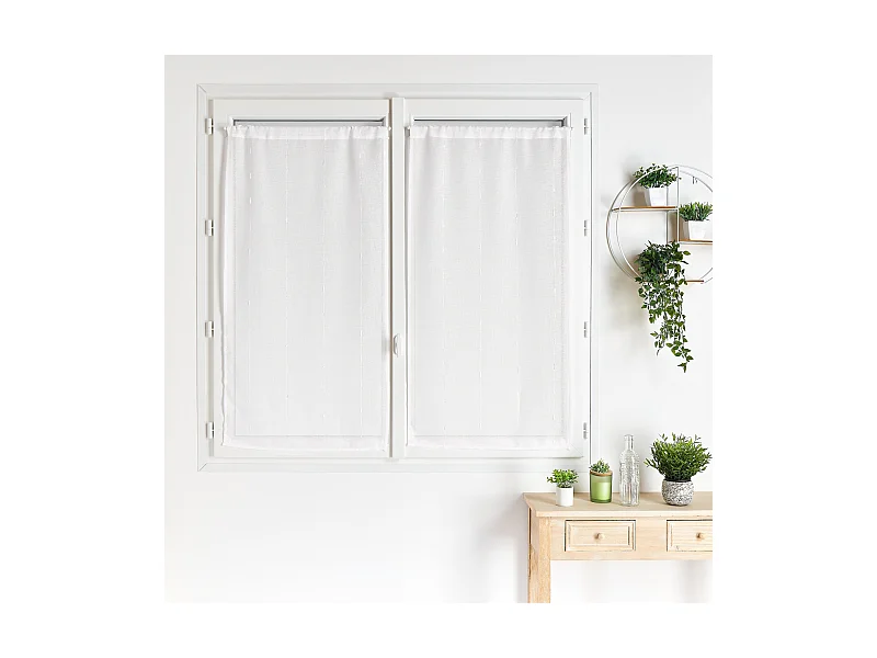 Paire de petits voilages droits en étamine rayée