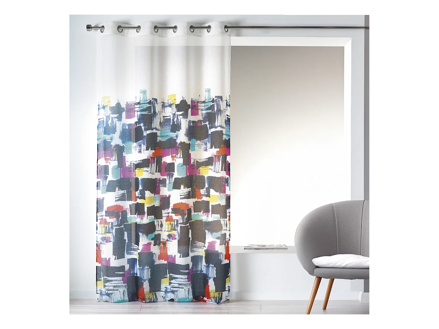 Visillo en Estameña Ligera Estampado efecto Cuadro