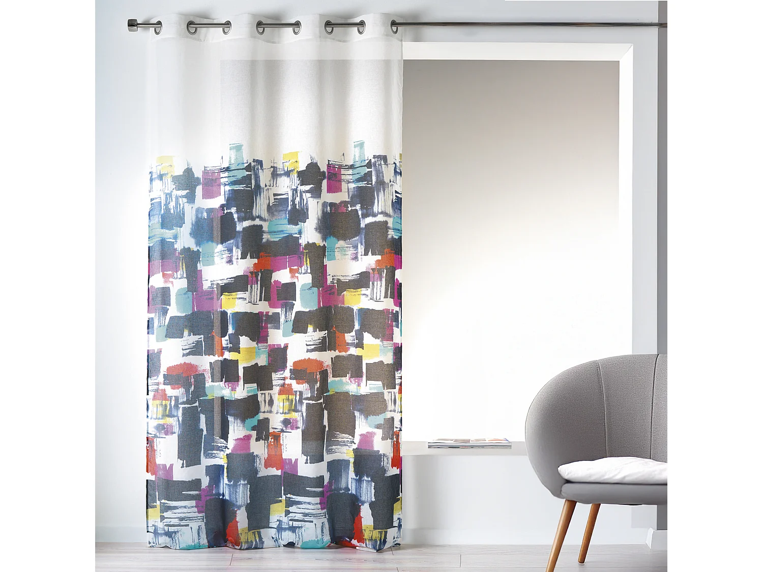 Visillo en Estameña Ligera Estampado efecto Cuadro