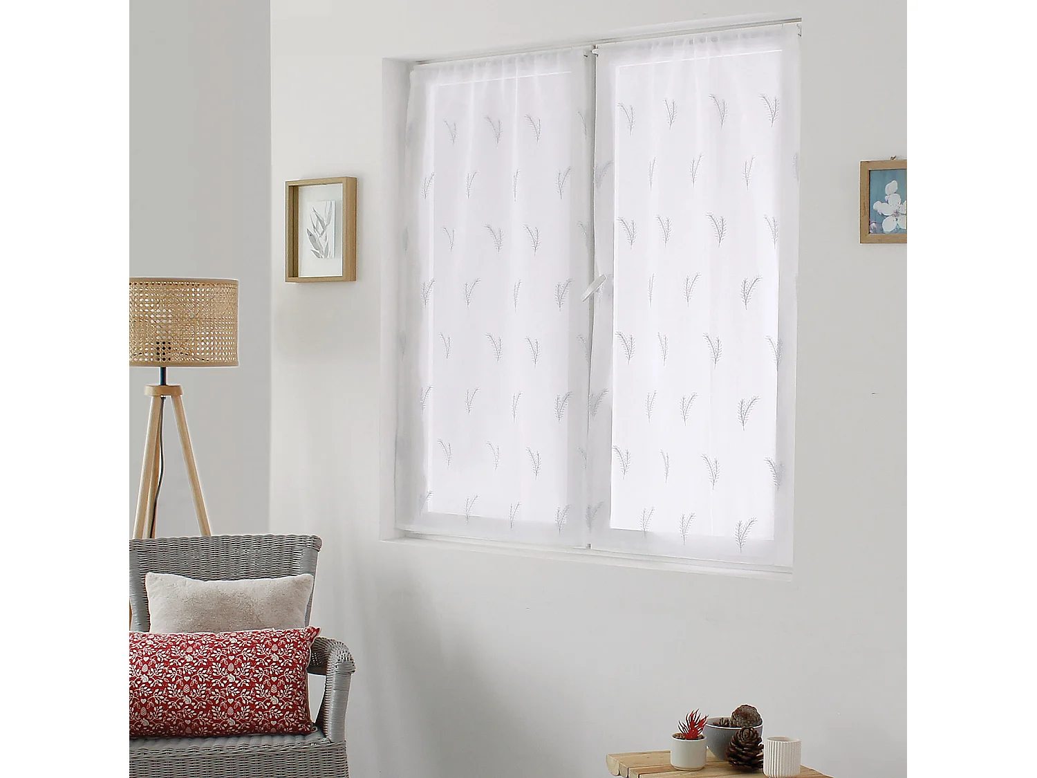 Paire de Voilages Brodés "Calisson" 60x90cm Blanc