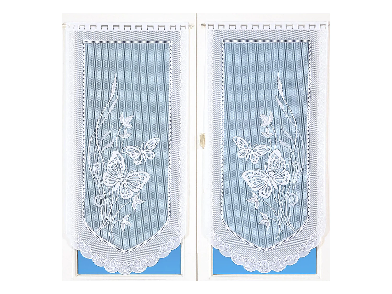 Paire de petits voilages en dentelle motifs papillons