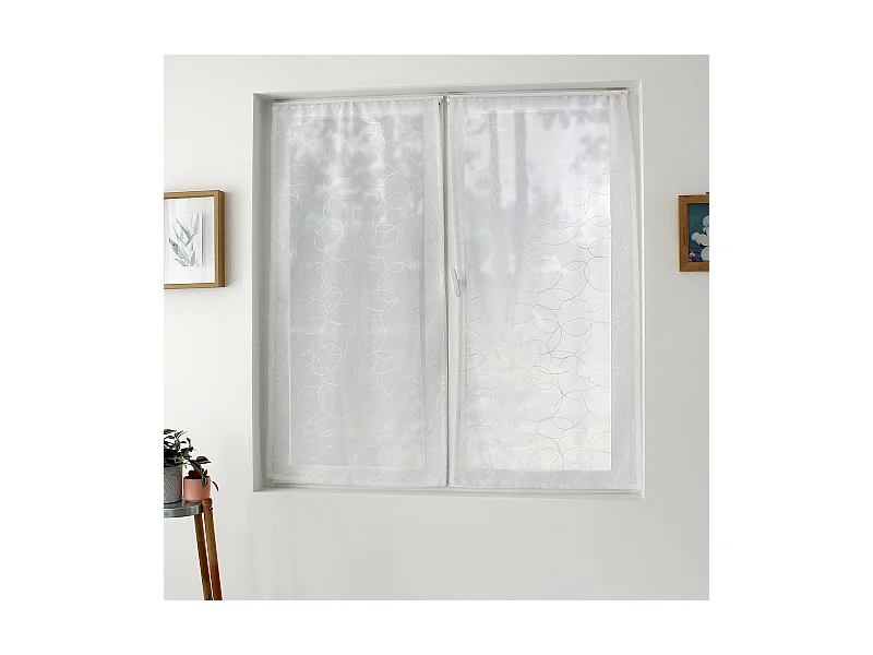 Paire de Voilages Bordés "Galet" 60x120cm Blanc