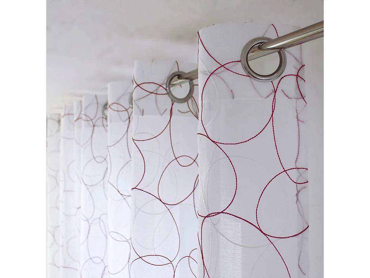 Rideau Voilage Brodé "Galet" 140x240cm Bordeaux & Blanc