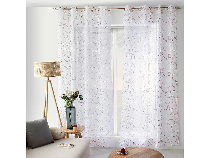 Rideau Voilage Brodé "Galet" 140x240cm Bordeaux & Blanc