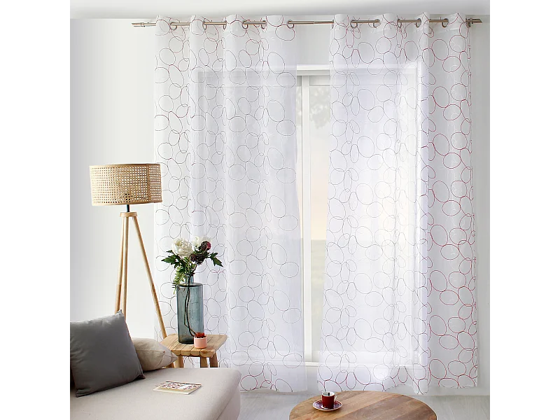 Rideau Voilage Brodé "Galet" 140x240cm Bordeaux & Blanc