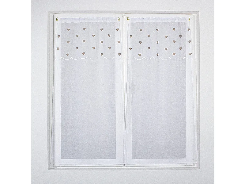 Paire de Voilages à Motif "Cœur" 60x160cm Beige
