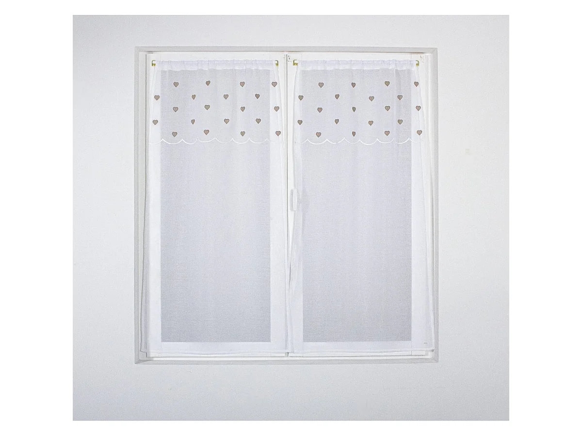 Paire de Voilages à Motif "Cœur" 60x160cm Beige
