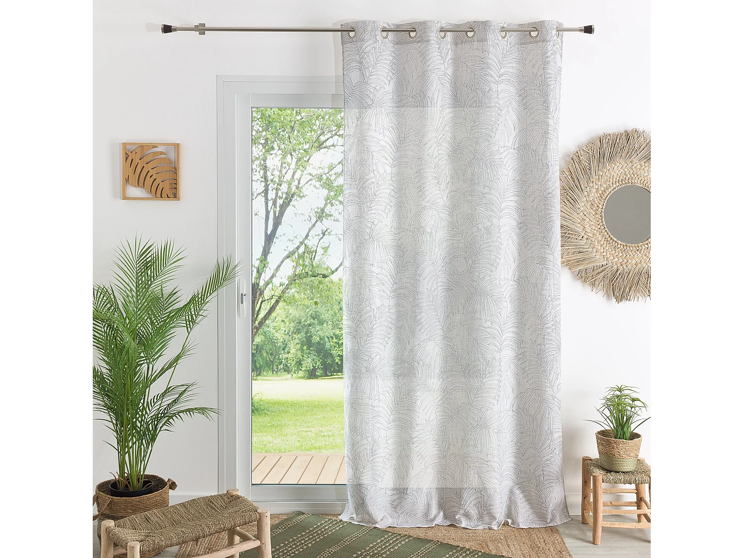 Voilage feuilles de palmier poly-lin