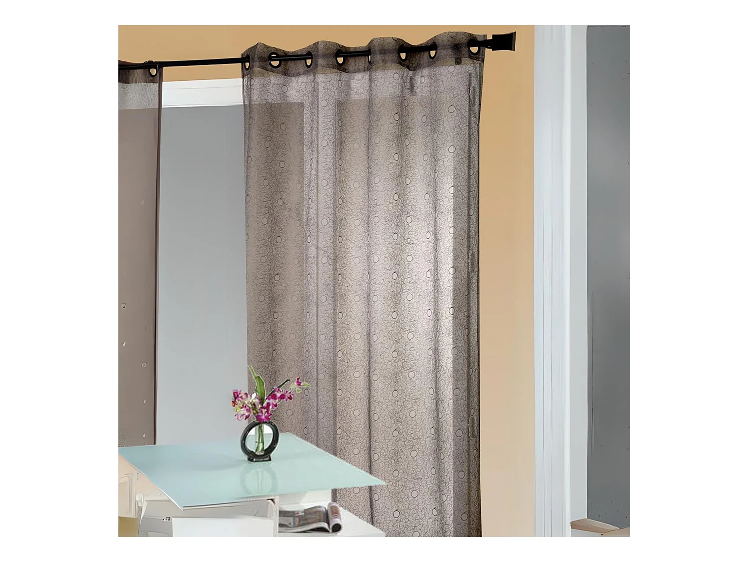Voilage organza gribouillis et bulles brodée