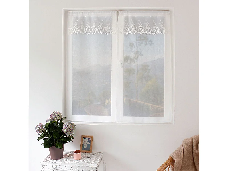 Paire de Voilages Brodés "Massala" 60x120cm Blanc
