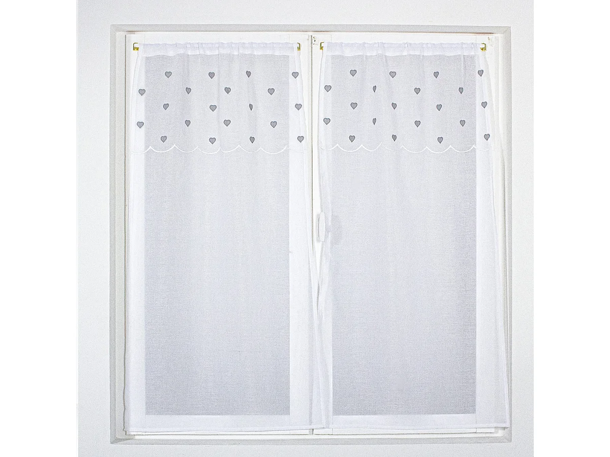 Paire de Voilages à Motif "Cœur" 60x90cm Gris