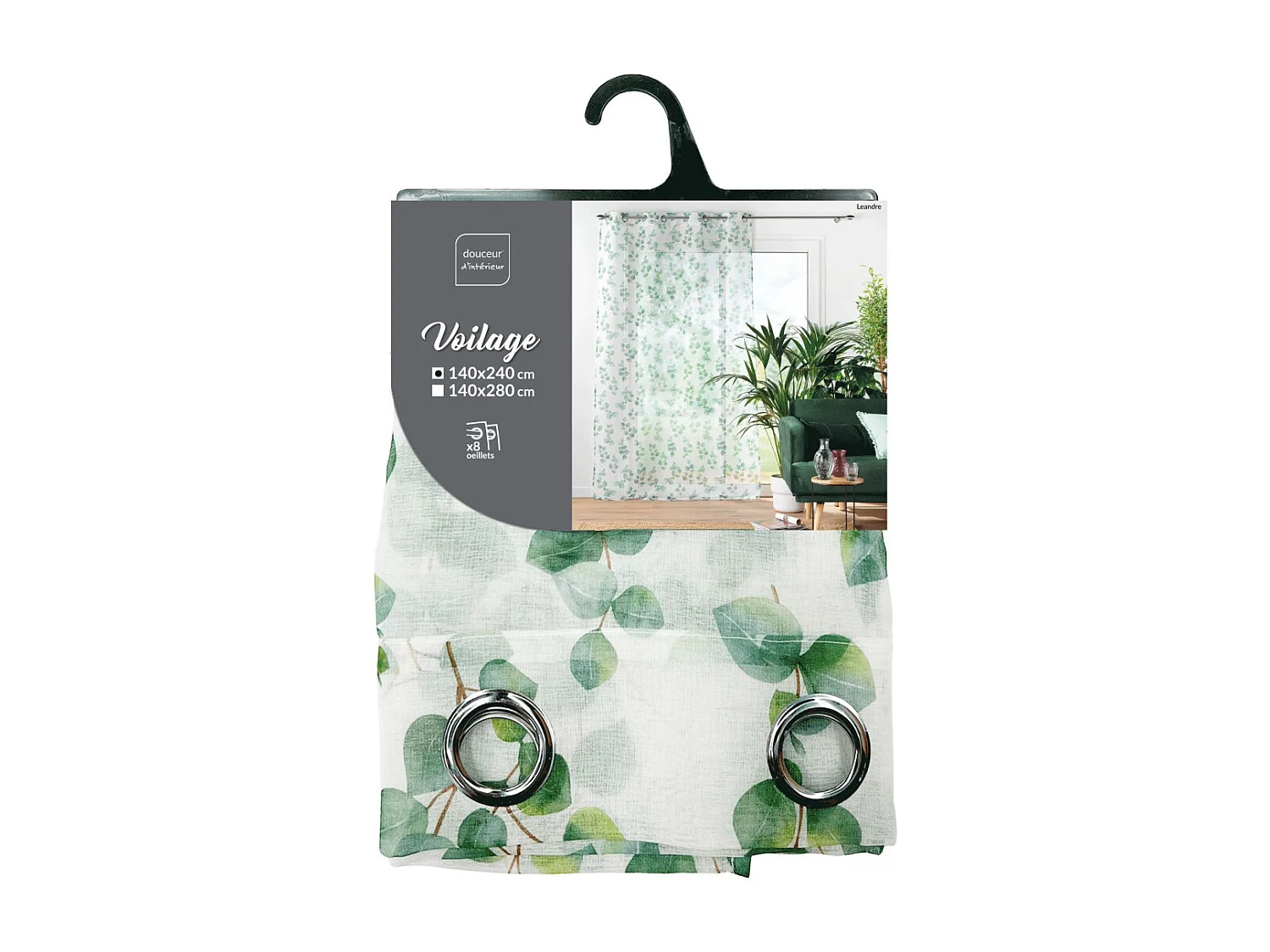 Rideau Voilage à Œillets "Leandre" 140x240cm Vert