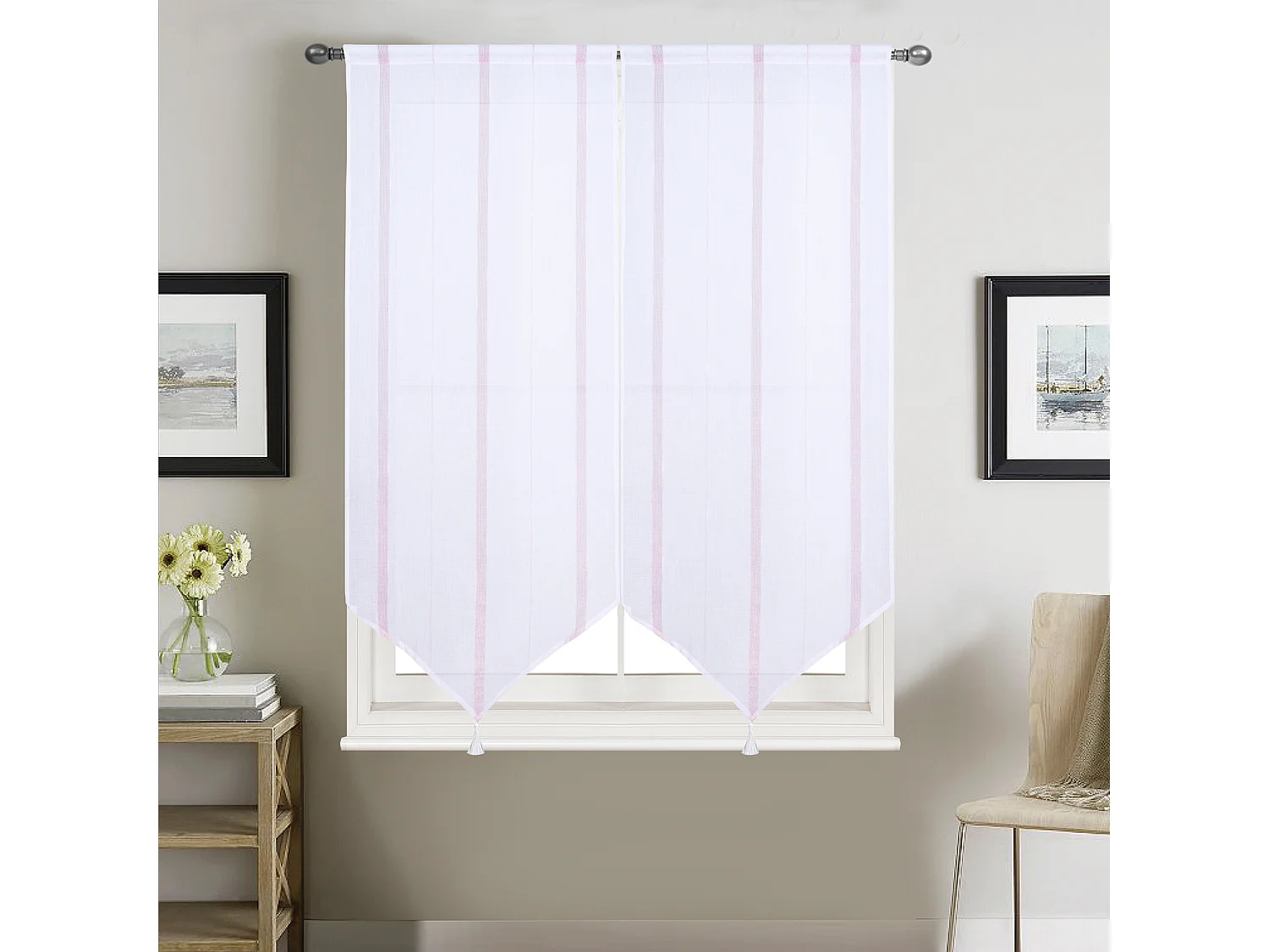 Paire petits voilages à bandes verticales brillantes