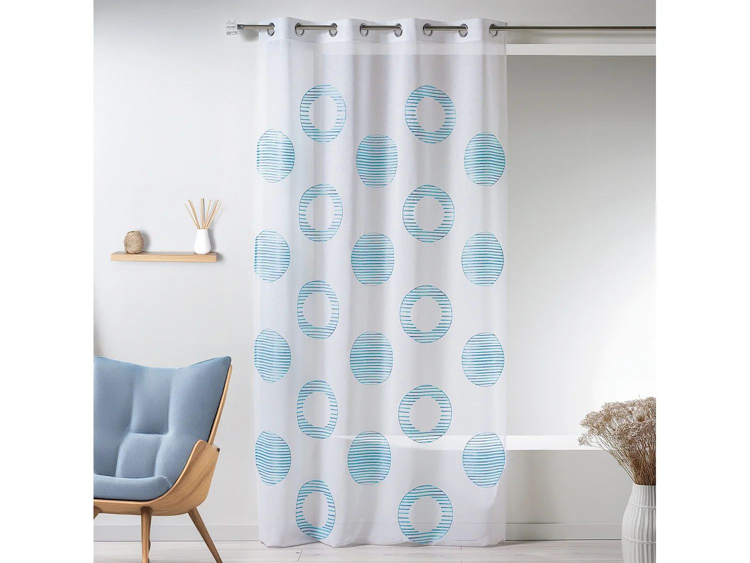 Visillo en estameña bordado círculo y redondel