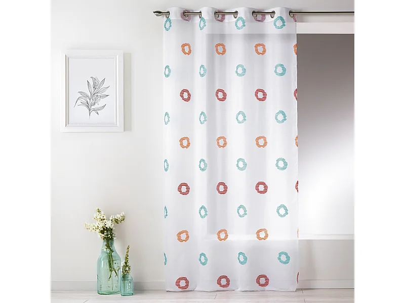 Visillo en Estameña Ligera Estampado Círculo