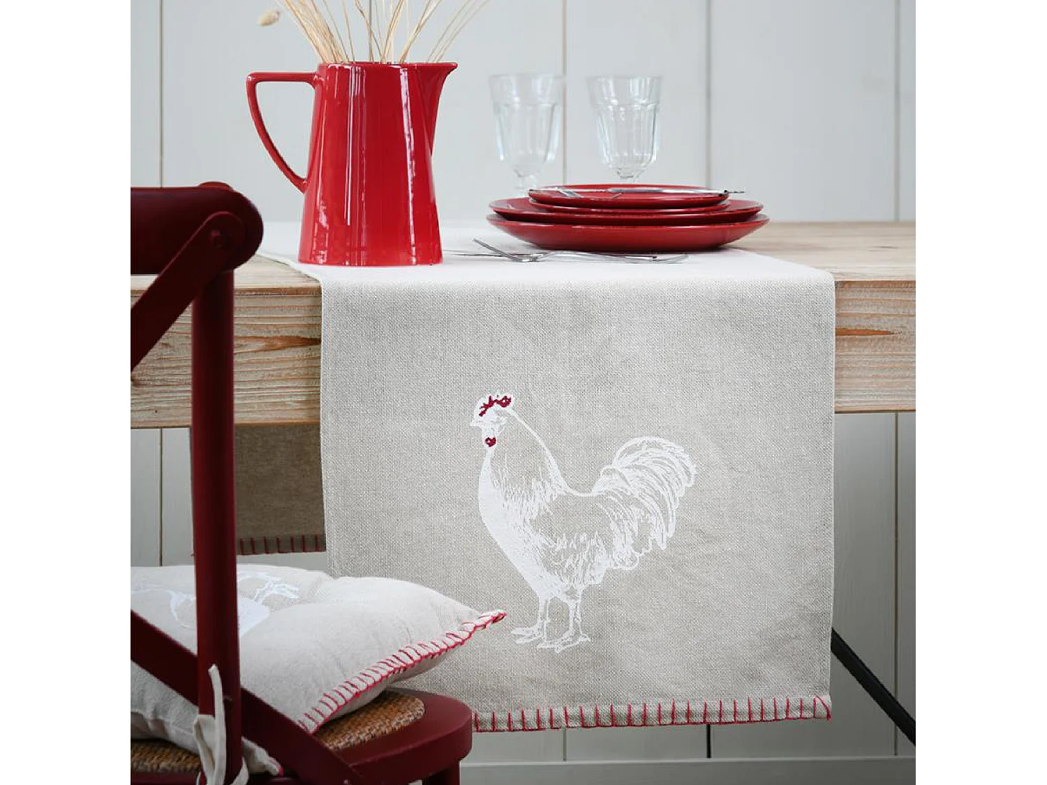Camino de mesa gallo en algodón