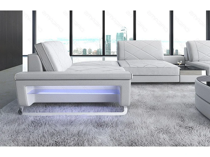 Sofa Bari U Leder Kunstleder Weiß Rechts