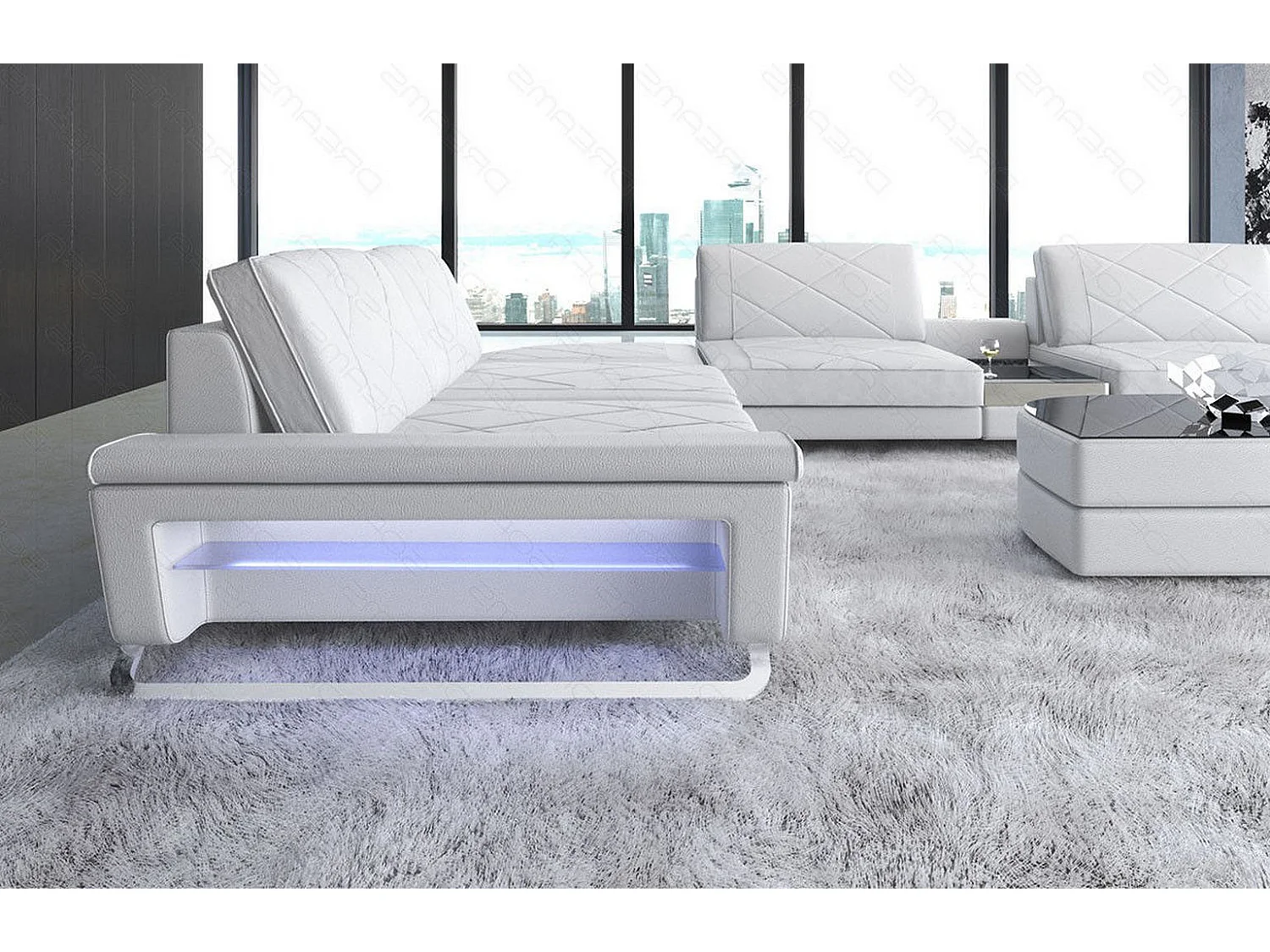 Sofa Bari U XXL Leder Kunstleder Weiß Rechts