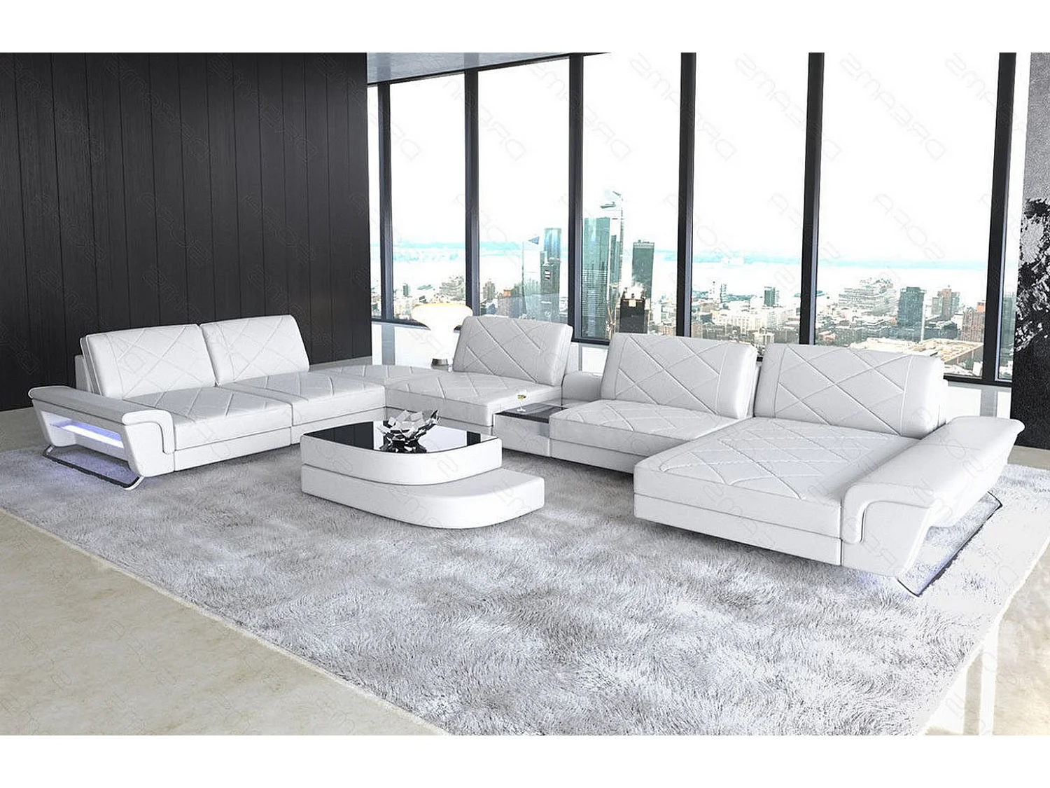 Sofa Bari U XXL Leder Kunstleder Weiß Rechts