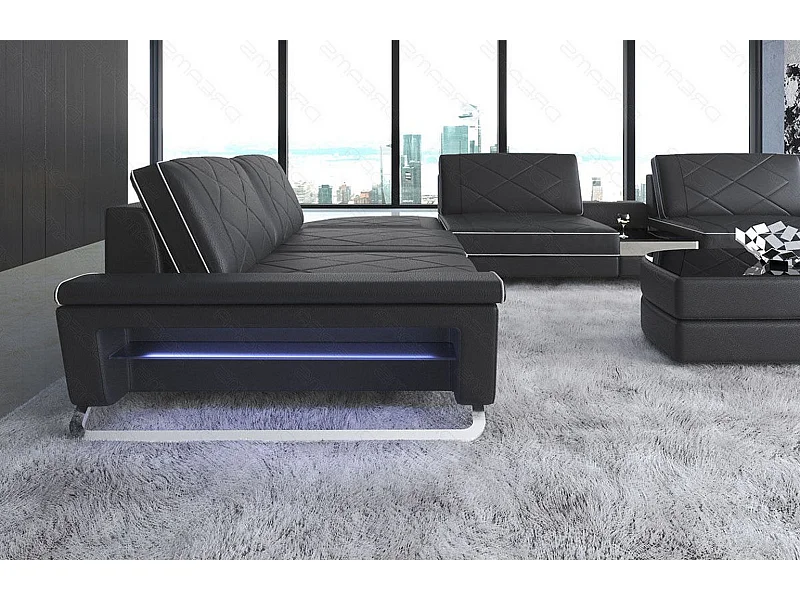 Sofa Bari U XXL Leder Ledermix Schwarz Weiß Rechts