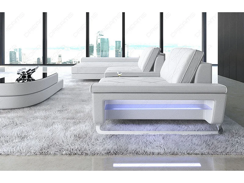 Ledersofa Bari L Ledermix Weiß Links