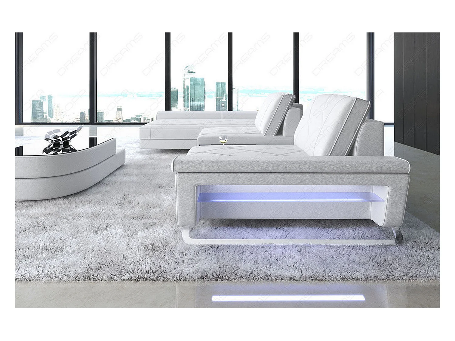 Ledersofa Bari L Ledermix Weiß Links