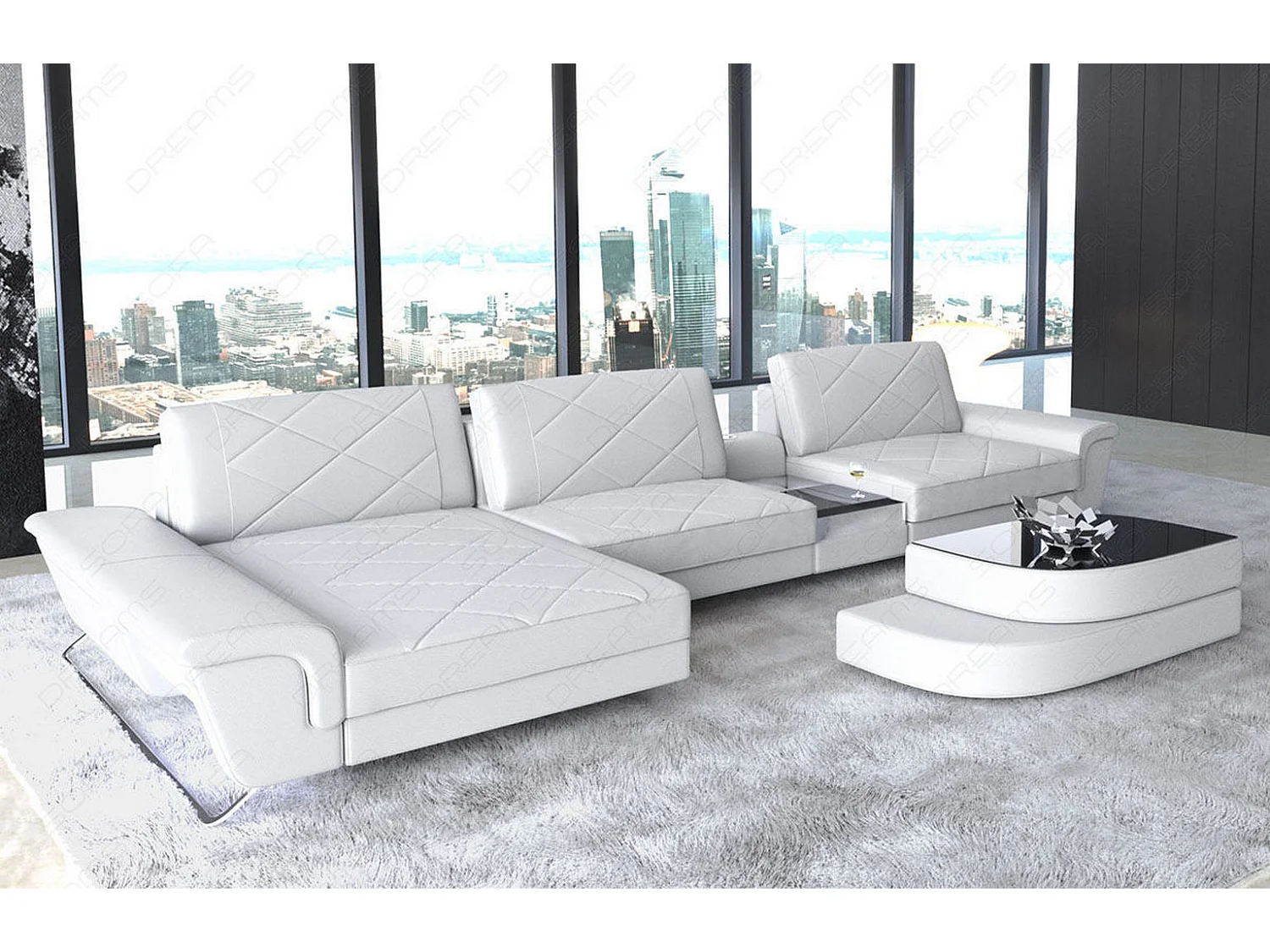 Ledersofa Bari L Ledermix Weiß Links