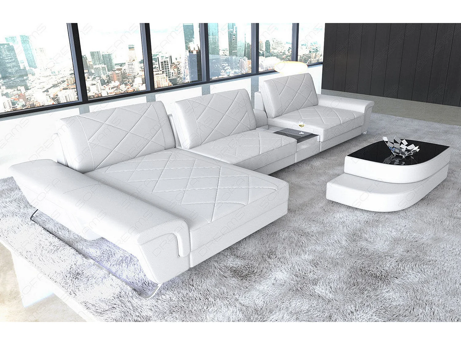 Ledersofa Bari L Ledermix Weiß Links