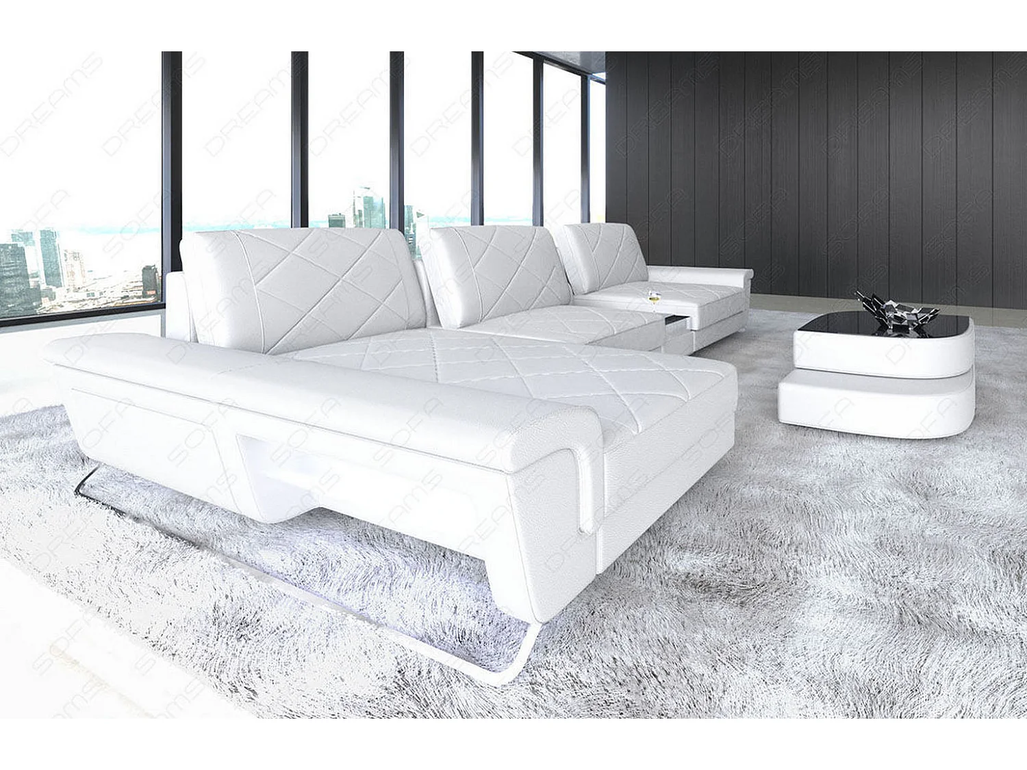 Ledersofa Bari L Ledermix Weiß Links